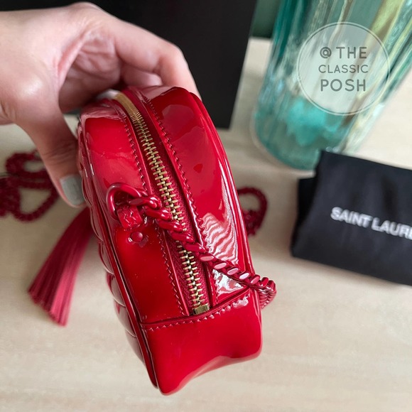 ❌SOLD❌ NEW SAINT LAURENT Lou Mini Matelassé Patent Leather Camera Bag RED - Picture 3 of 12